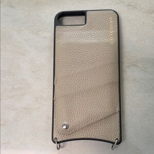 Pebbled Leather Phone Case in Taupe with Gold Accent